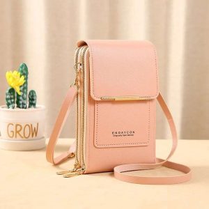 Women Bags Soft Leather Wallets Touch Screen ( Pink Color )